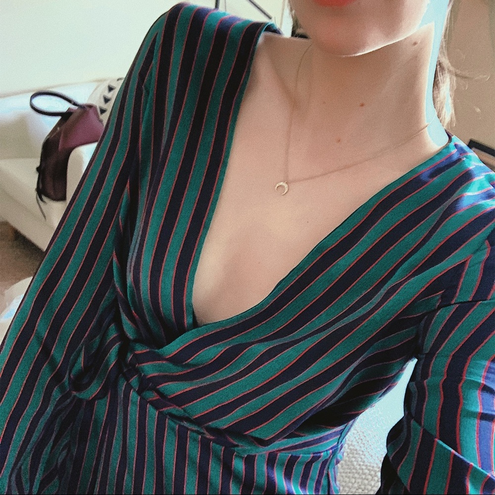 Zara Green & Red Striped Wrap Top